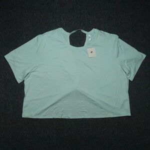 Fabletics Shirt Womens 4X Blue Green Blake Twist Back SS Tee Active Yoga NWT